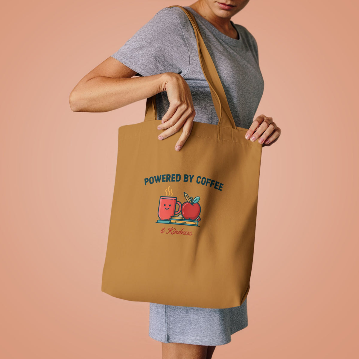 Powered by Coffee and Kindness Tote Bag, Teacher Canvas Tote Bag