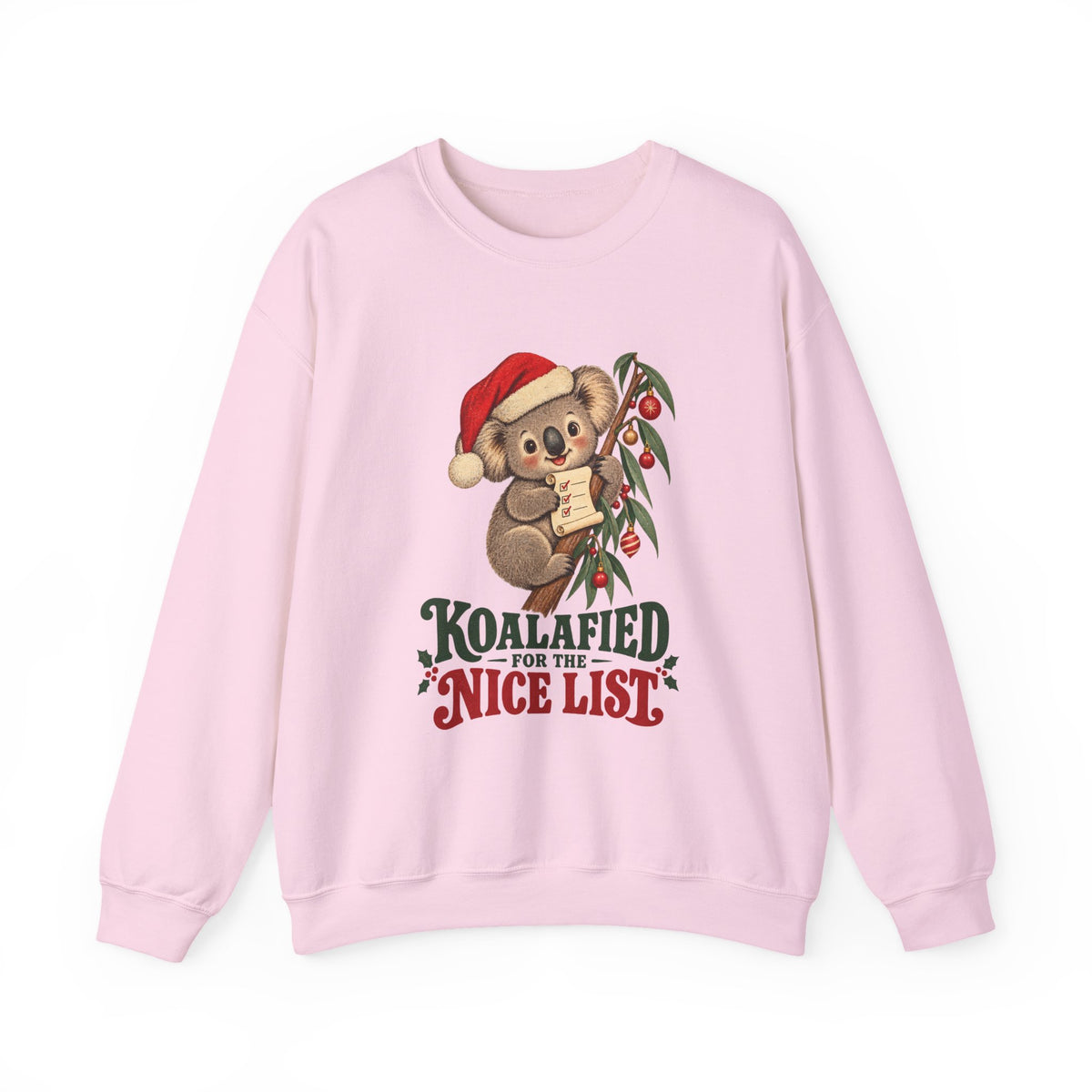 Koalafied for the Nice List Christmas Koala Sweatshirt, Koala Christmas Crewneck Sweatshirt