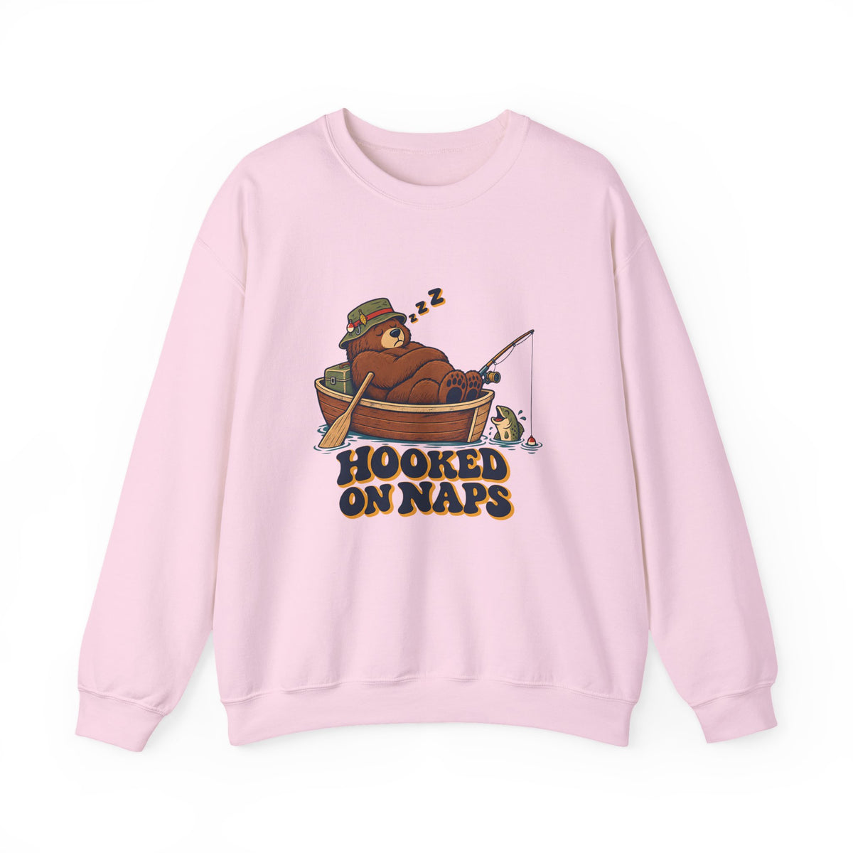 Hooked on Naps Fishing Bear Sweatshirt, Funny Fishing Crewneck Sweatshirt