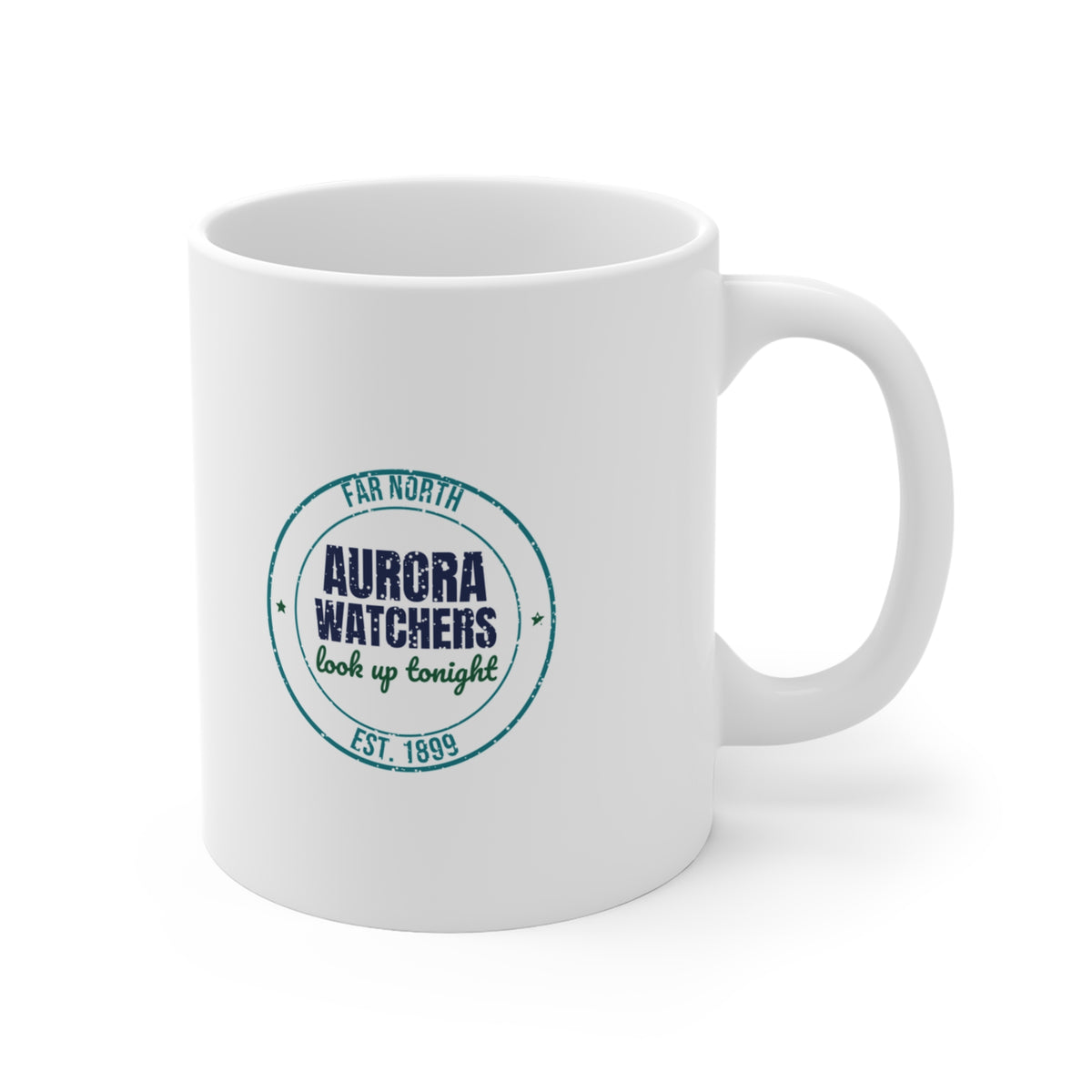 Far North Aurora Watchers Est. 1899 Mug, Vintage Winter Coffee Mug 11oz lifestyle