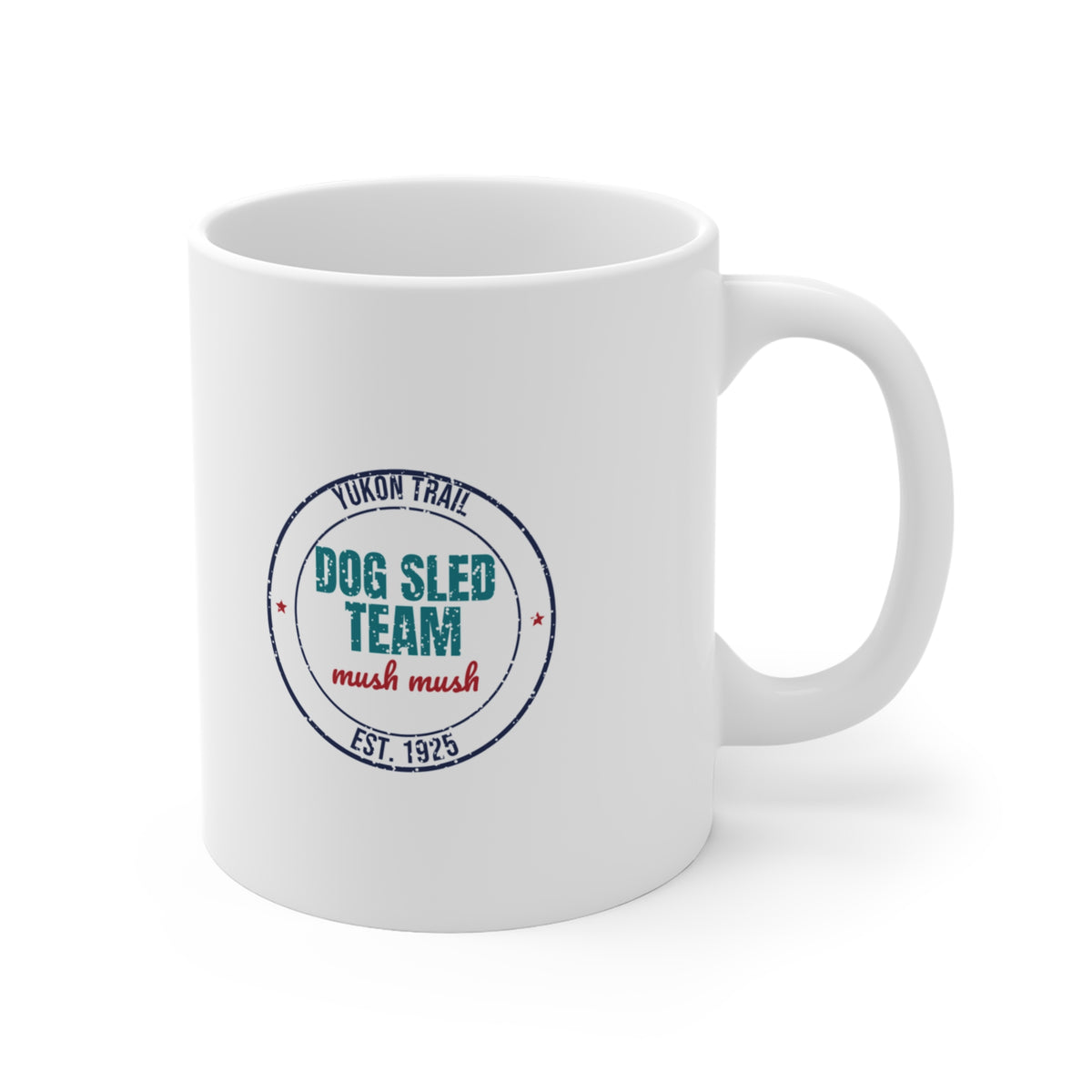 Yukon Trail Dog Sled Team Est. 1925 Mug, Vintage Winter Coffee Mug 11oz lifestyle