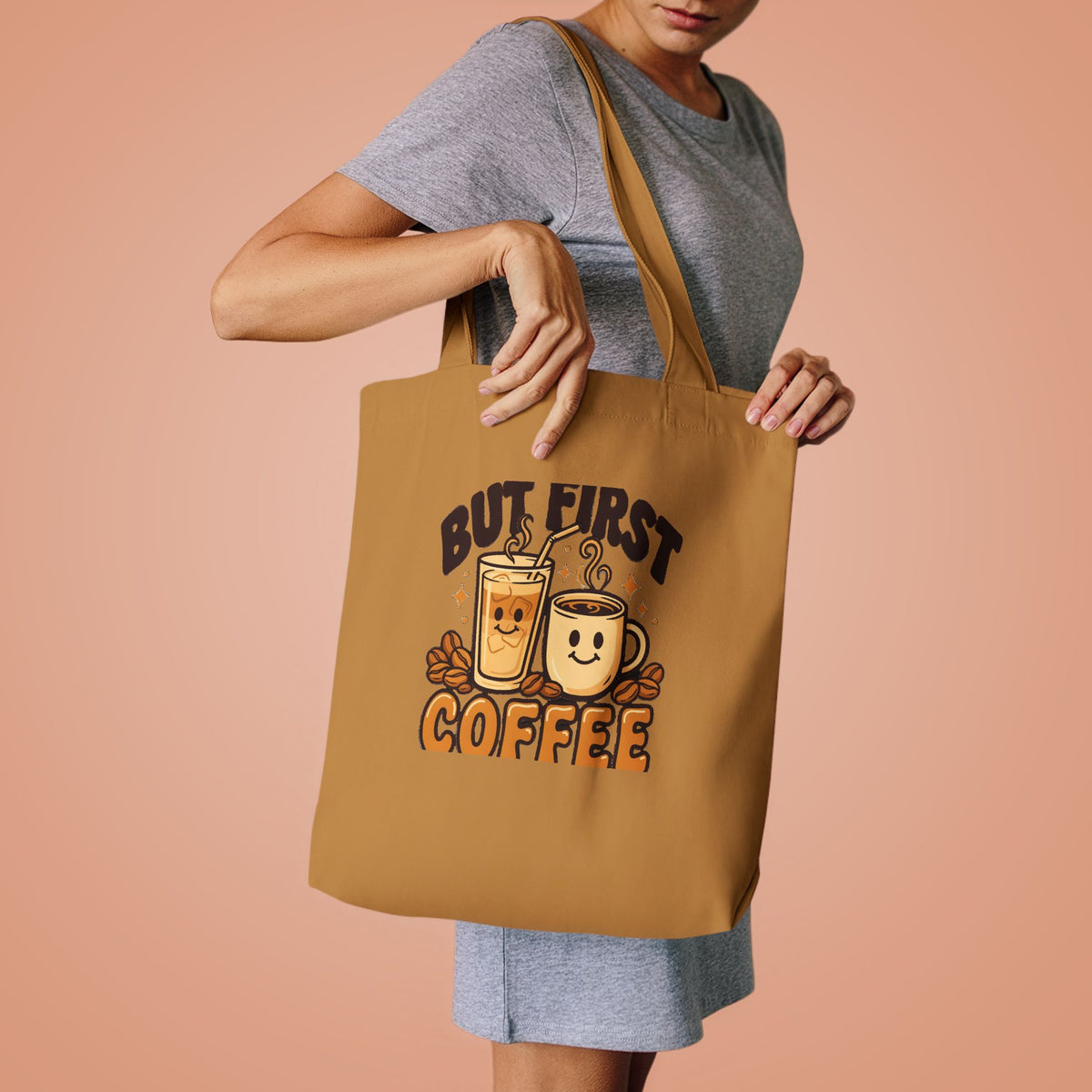 But First Coffee Tote Bag, Retro Coffee Lover Canvas Tote