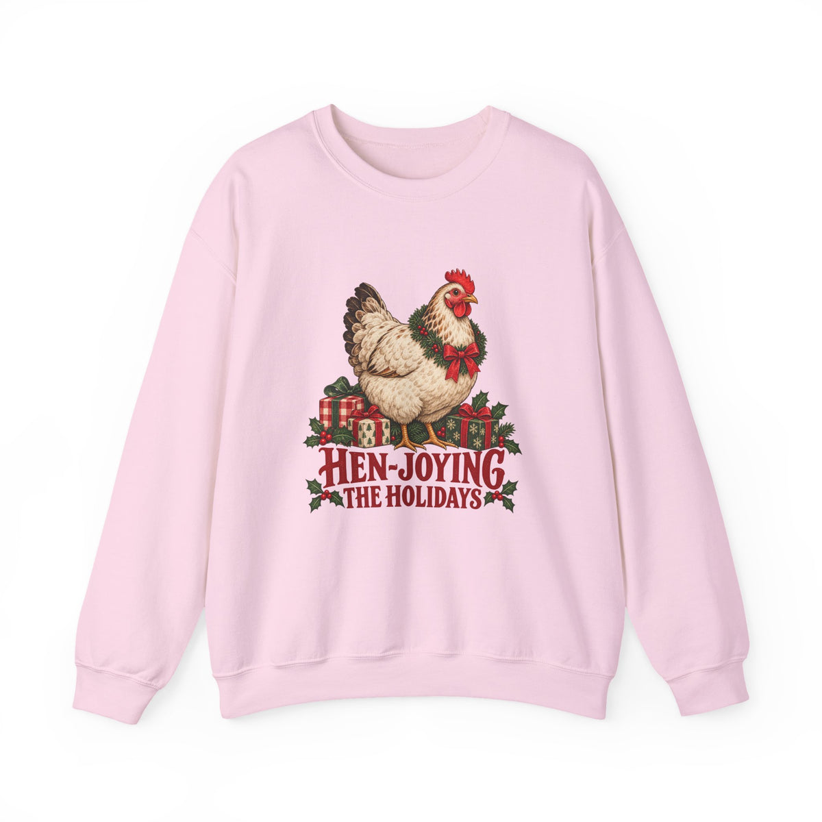 Hen-joying the Holidays Farmhouse Chicken Sweatshirt, Chicken Christmas Crewneck Sweatshirt
