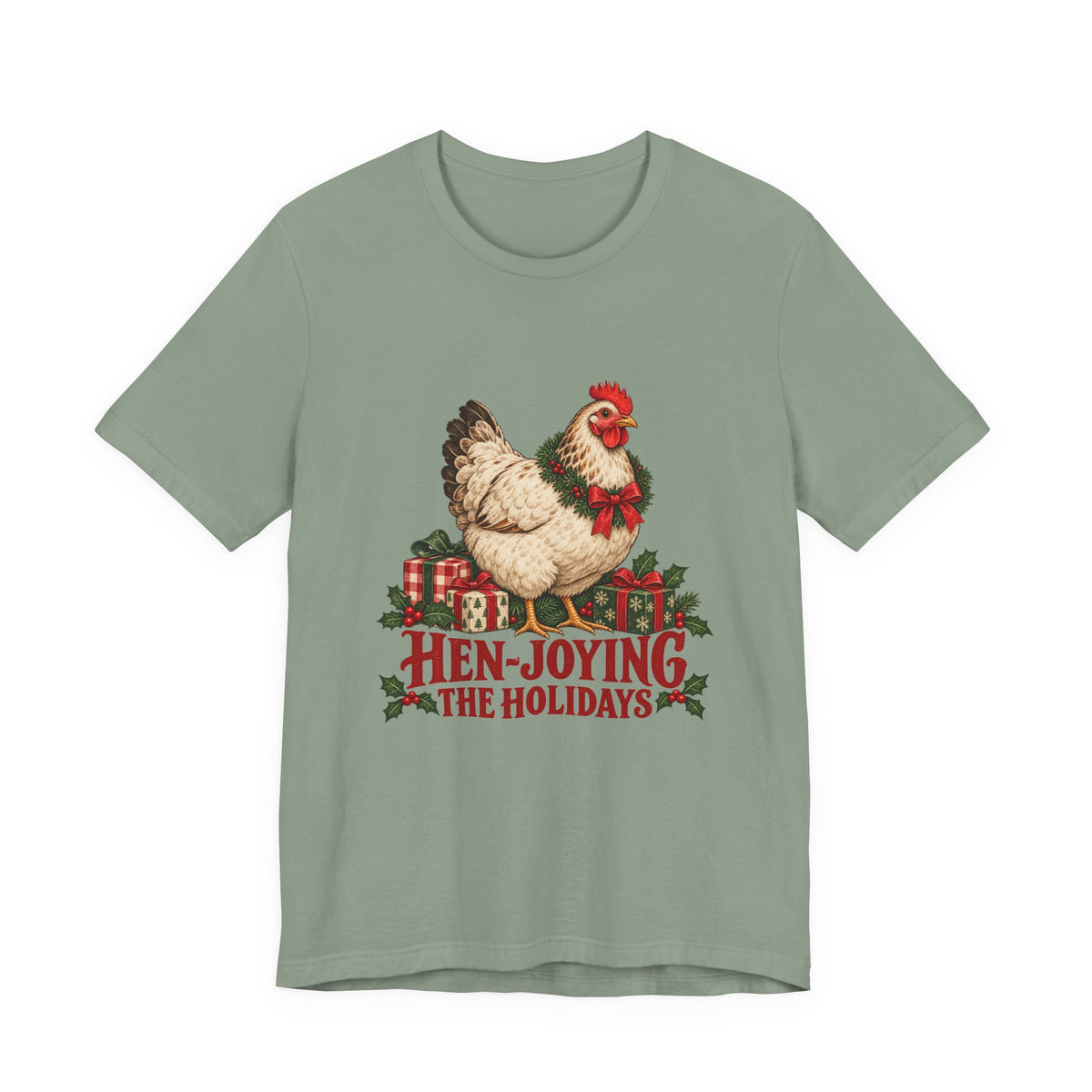 Hen-joying the Holidays Farmhouse Chicken Shirt, Chicken Christmas T-Shirt, Chicken Christmas Gift