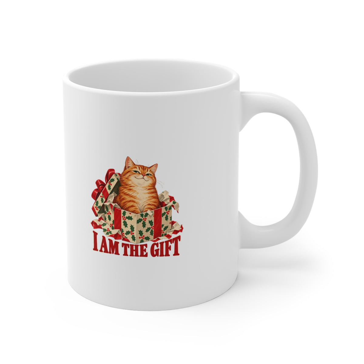 I Am the Gift Cat in a Christmas Box Mug, Cat Christmas Coffee Mug 11oz lifestyle