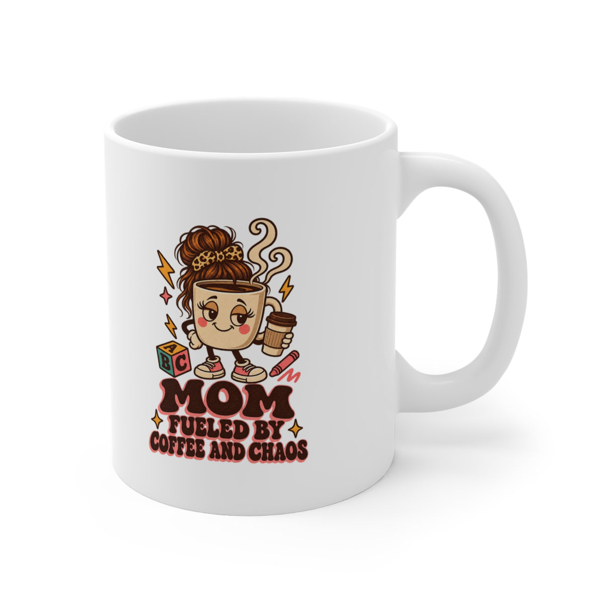 Mom Fueled by Coffee and Chaos Mug, Funny Mom Coffee Coffee Mug 11oz lifestyle