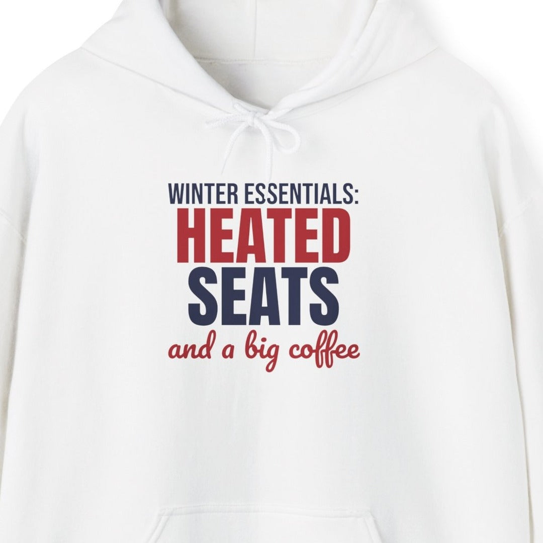 Winter Essentials Heated Seats and a Big Coffee Hoodie, Funny Winter Hoodie lifestyle
