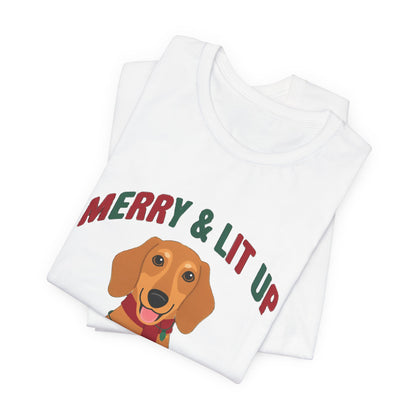 Merry and Lit Up Dachshund Christmas Lights Shirt, Dachshund Christmas Lights T-Shirt
