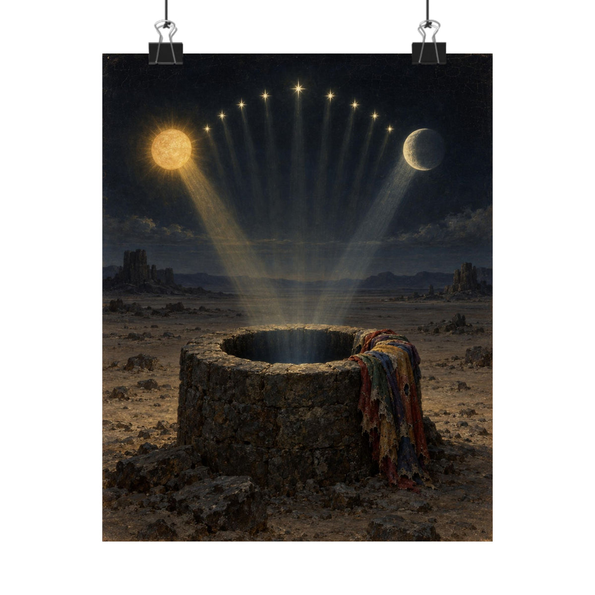 Eleven Stars Over the Well Art Print Poster, Symbolic Oil Painting Wall Art, By Xudeyda