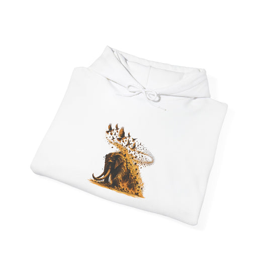 The Elephant and the Birds Hoodie, Symbolic Fine Art Hooded Sweatshirt, By Xudeyda