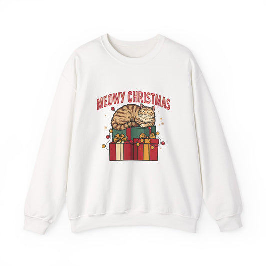 Meowy Christmas Cat on Presents Sweatshirt