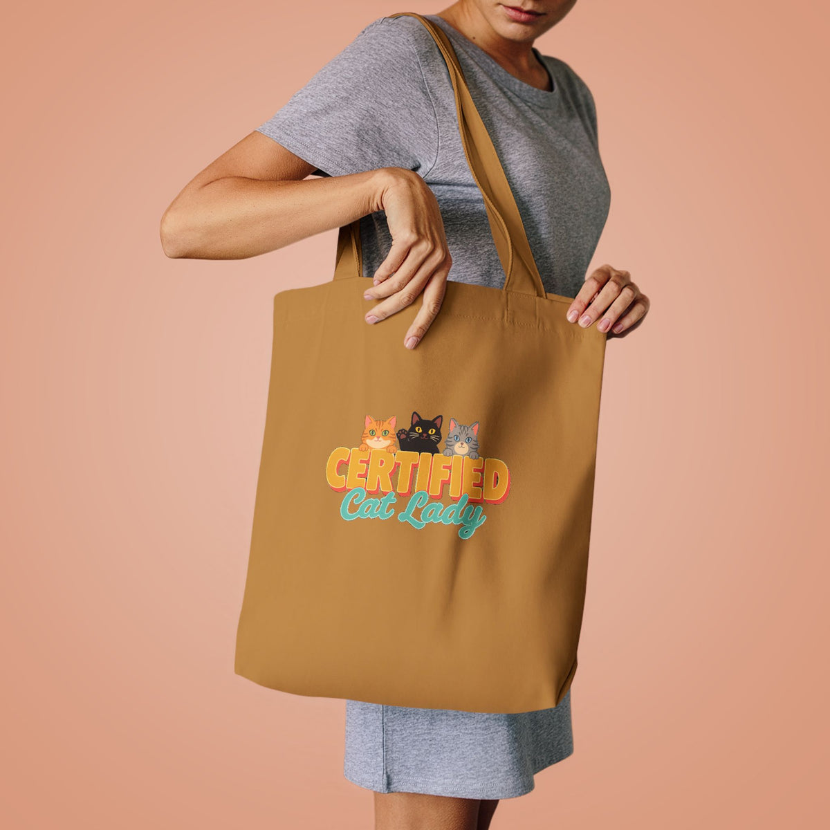 Certified Cat Lady Tote Bag, Retro Cat Lover Canvas Tote