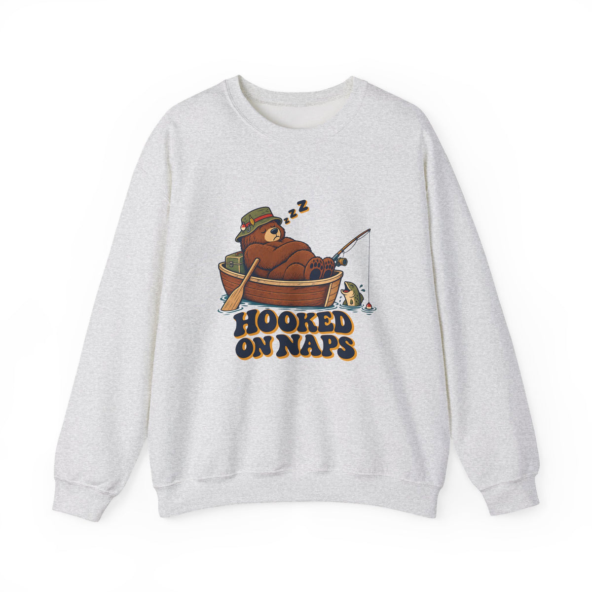 Hooked on Naps Fishing Bear Sweatshirt, Funny Fishing Crewneck Sweatshirt