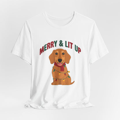Merry and Lit Up Dachshund Christmas Lights Shirt, Dachshund Christmas Lights T-Shirt