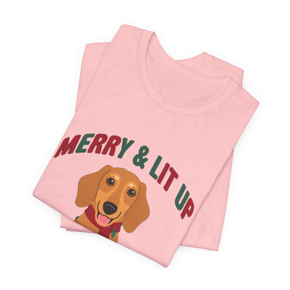 Merry and Lit Up Dachshund Christmas Lights Shirt, Dachshund Christmas Lights T-Shirt