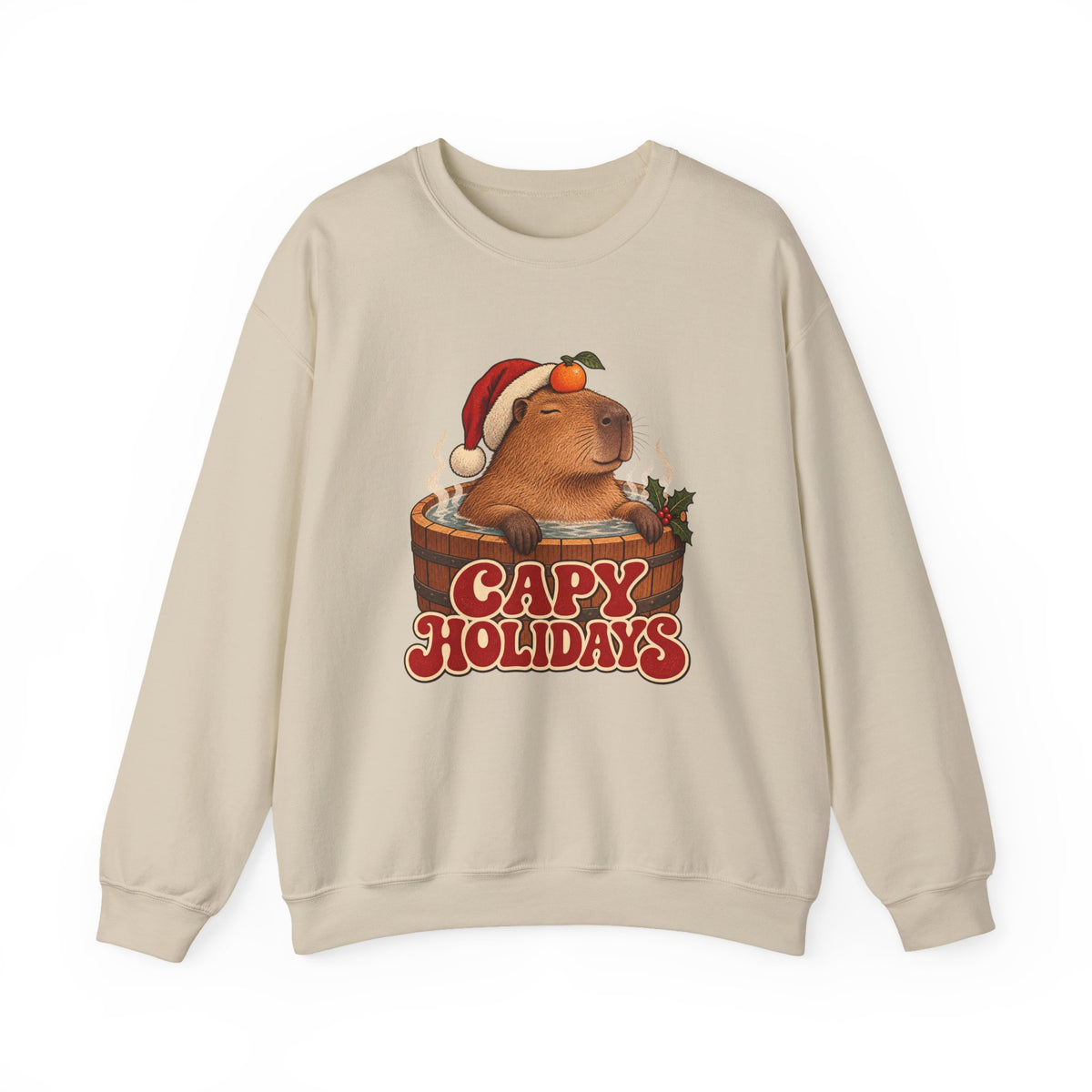 Capy Holidays Capybara in a Santa Hat Sweatshirt, Capybara Christmas Crewneck Sweatshirt
