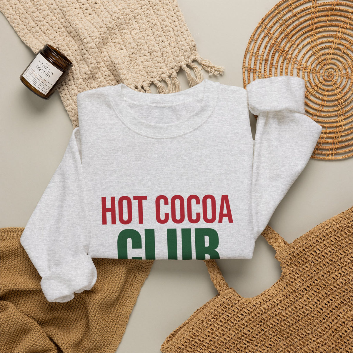 Hot Cocoa Club Sweatshirt, Winter Crewneck, Cozy Holiday Sweater