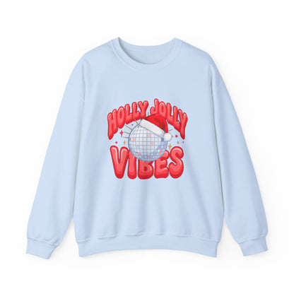 Holly Jolly Vibes Sweatshirt, Retro Disco Christmas Crewneck, Pink Holiday Sweater