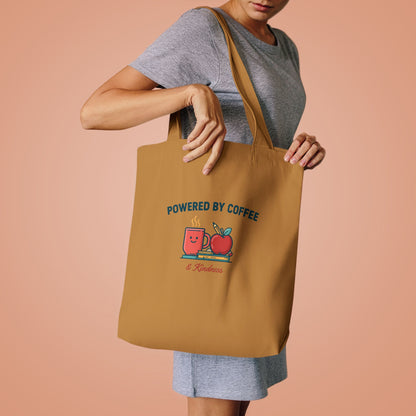 Powered by Coffee and Kindness Tote Bag, Teacher Canvas Tote Bag
