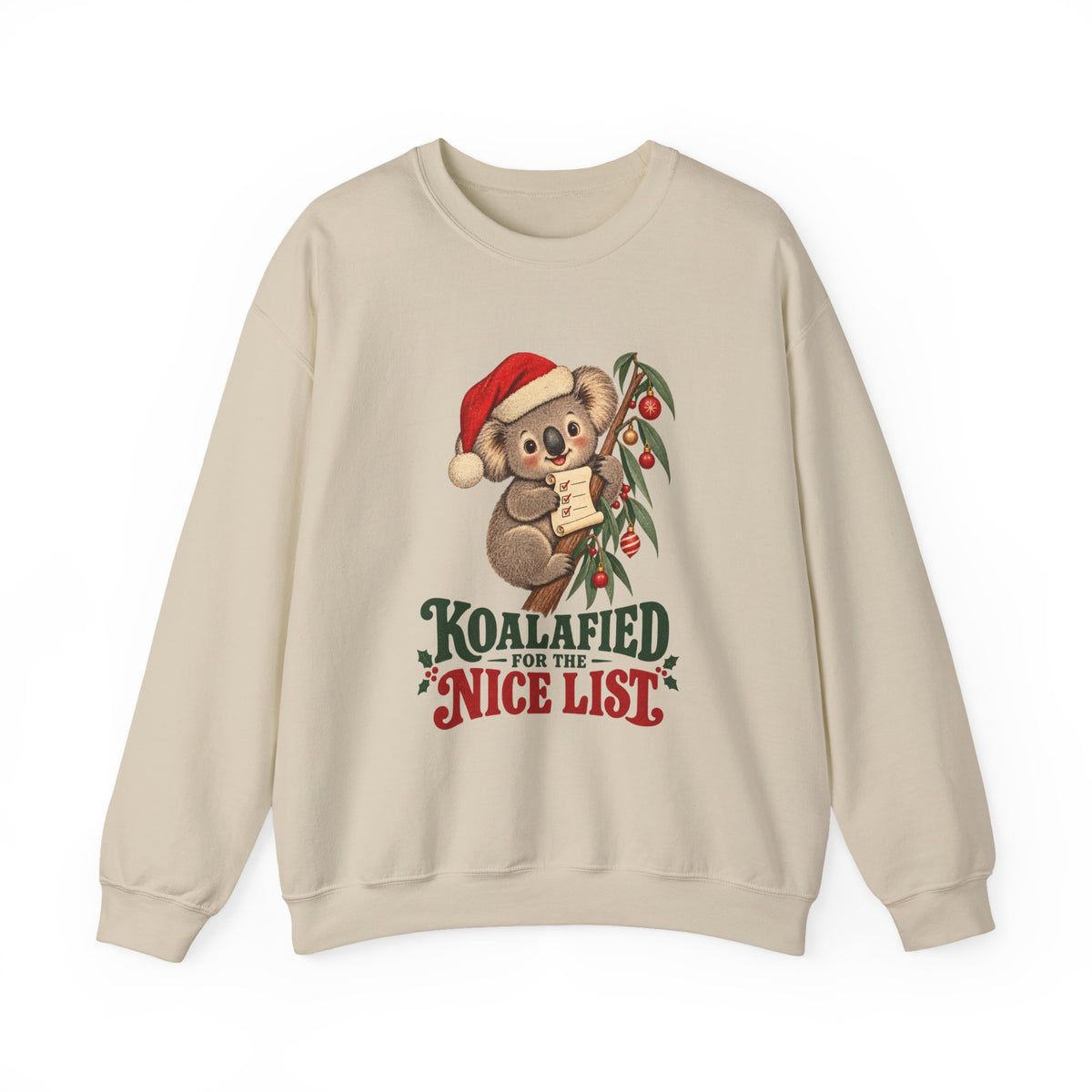 Koalafied for the Nice List Christmas Koala Sweatshirt, Koala Christmas Crewneck Sweatshirt