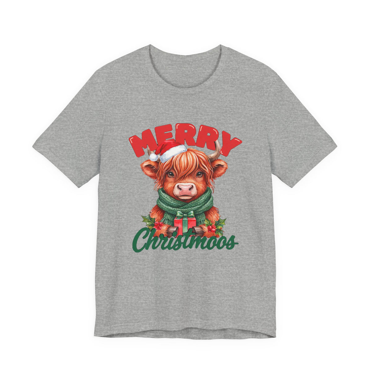 Merry Christmoos Shirt, Highland Cow Christmas T-Shirt, Cute Cow Holiday Tee
