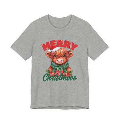 Merry Christmoos Shirt, Highland Cow Christmas T-Shirt, Cute Cow Holiday Tee