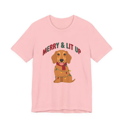 Merry and Lit Up Dachshund Christmas Lights Shirt, Dachshund Christmas Lights T-Shirt
