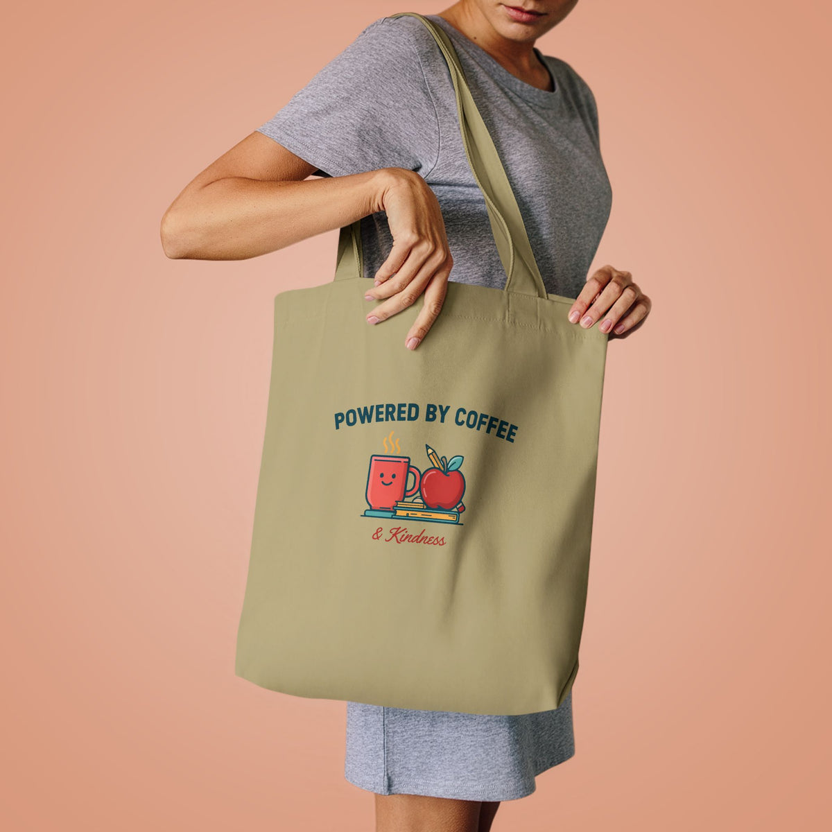 Powered by Coffee and Kindness Tote Bag, Teacher Canvas Tote Bag