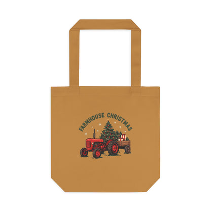 Farmhouse Christmas Red Tractor Tote Bag, Farmhouse Christmas Tractor Canvas Tote Bag