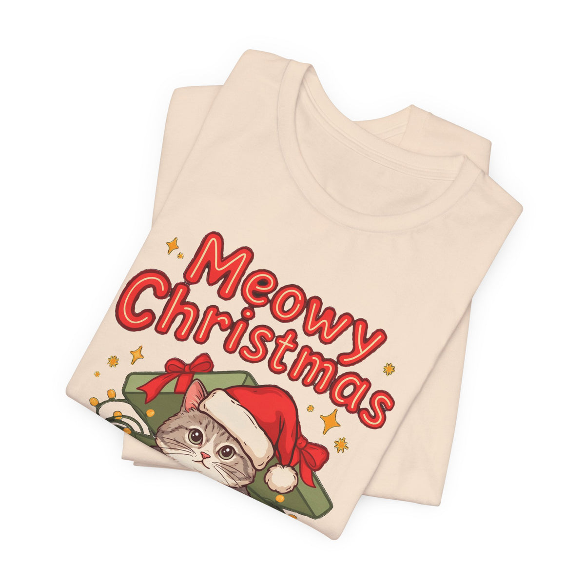 Meowy Christmas Shirt, Funny Cat Christmas T-Shirt, Gift for Cat Lovers