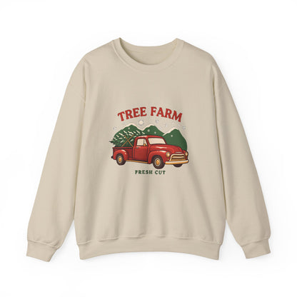 Christmas Tree Farm Sweatshirt, Vintage Red Truck Christmas Crewneck, Cozy Holiday Sweater