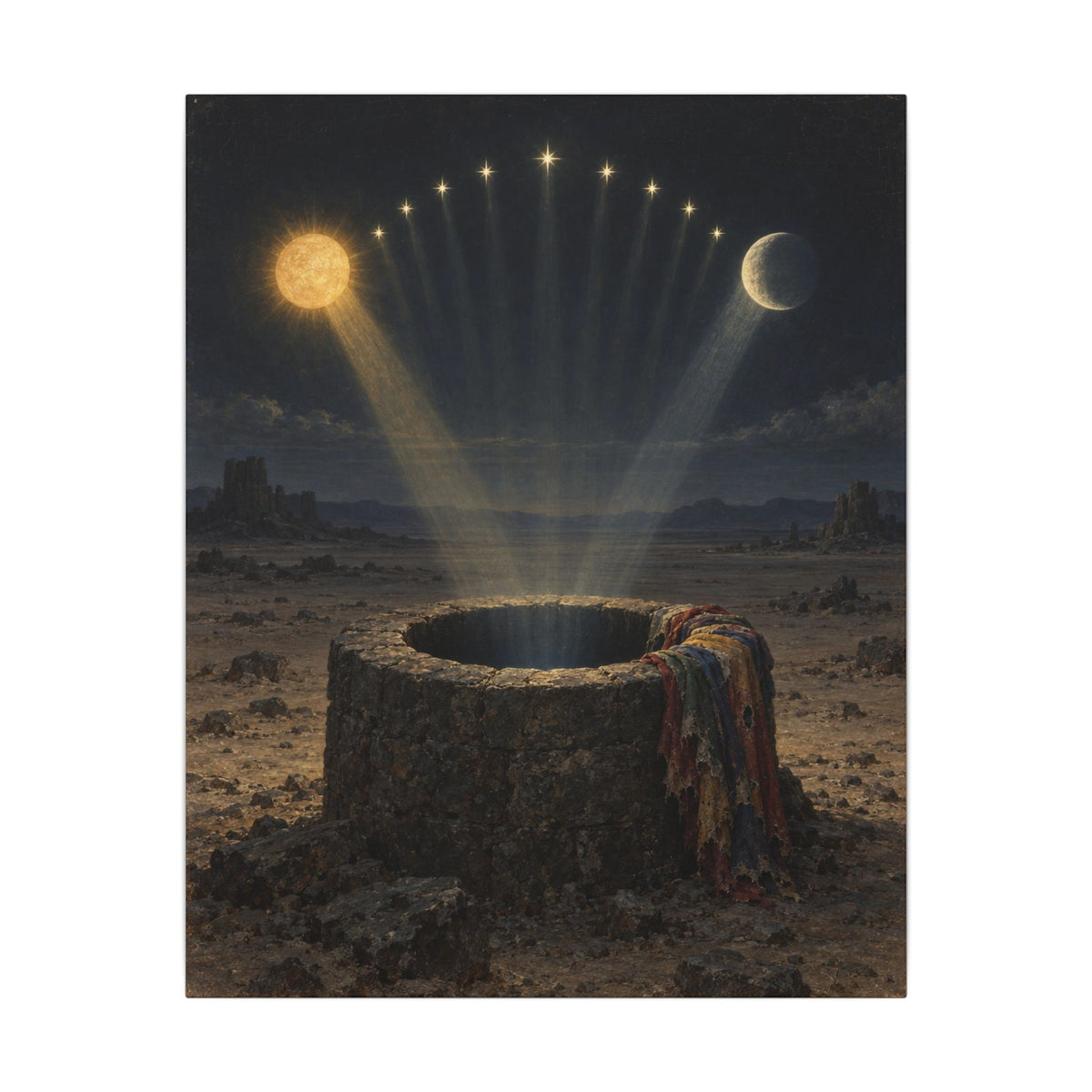 Eleven Stars Over the Well Canvas Wall Art, Symbolic Oil Painting Print, By Xudeyda