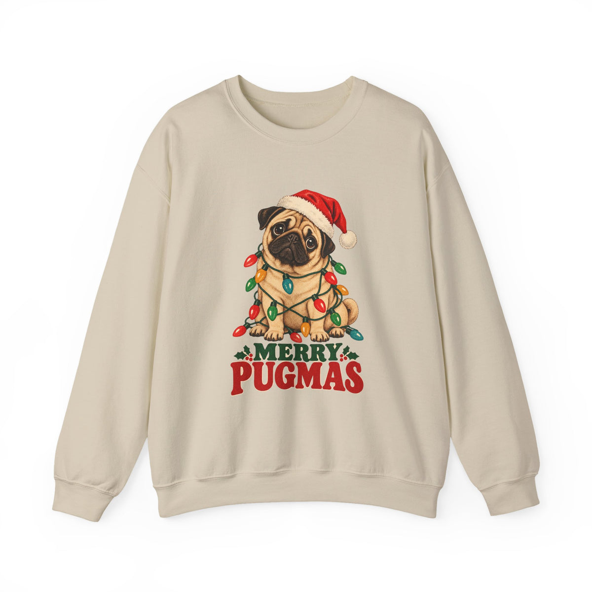 Merry Pugmas Pug in Christmas Lights Sweatshirt, Pug Christmas Crewneck Sweatshirt