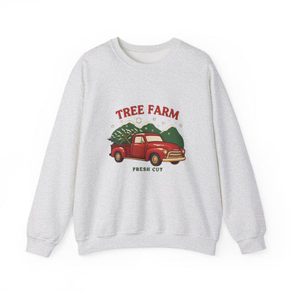 Christmas Tree Farm Sweatshirt, Vintage Red Truck Christmas Crewneck, Cozy Holiday Sweater