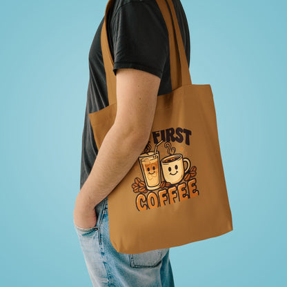 But First Coffee Tote Bag, Retro Coffee Lover Canvas Tote