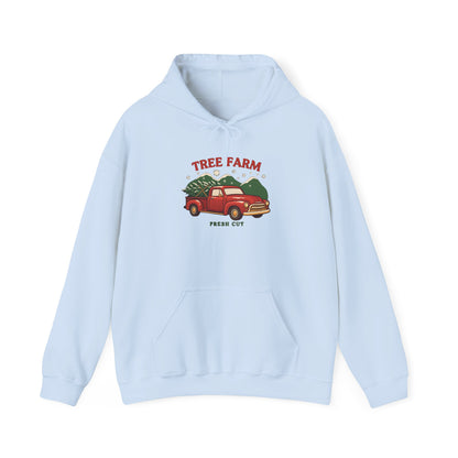 Christmas Tree Farm Hoodie, Vintage Red Truck Christmas Hooded Sweatshirt