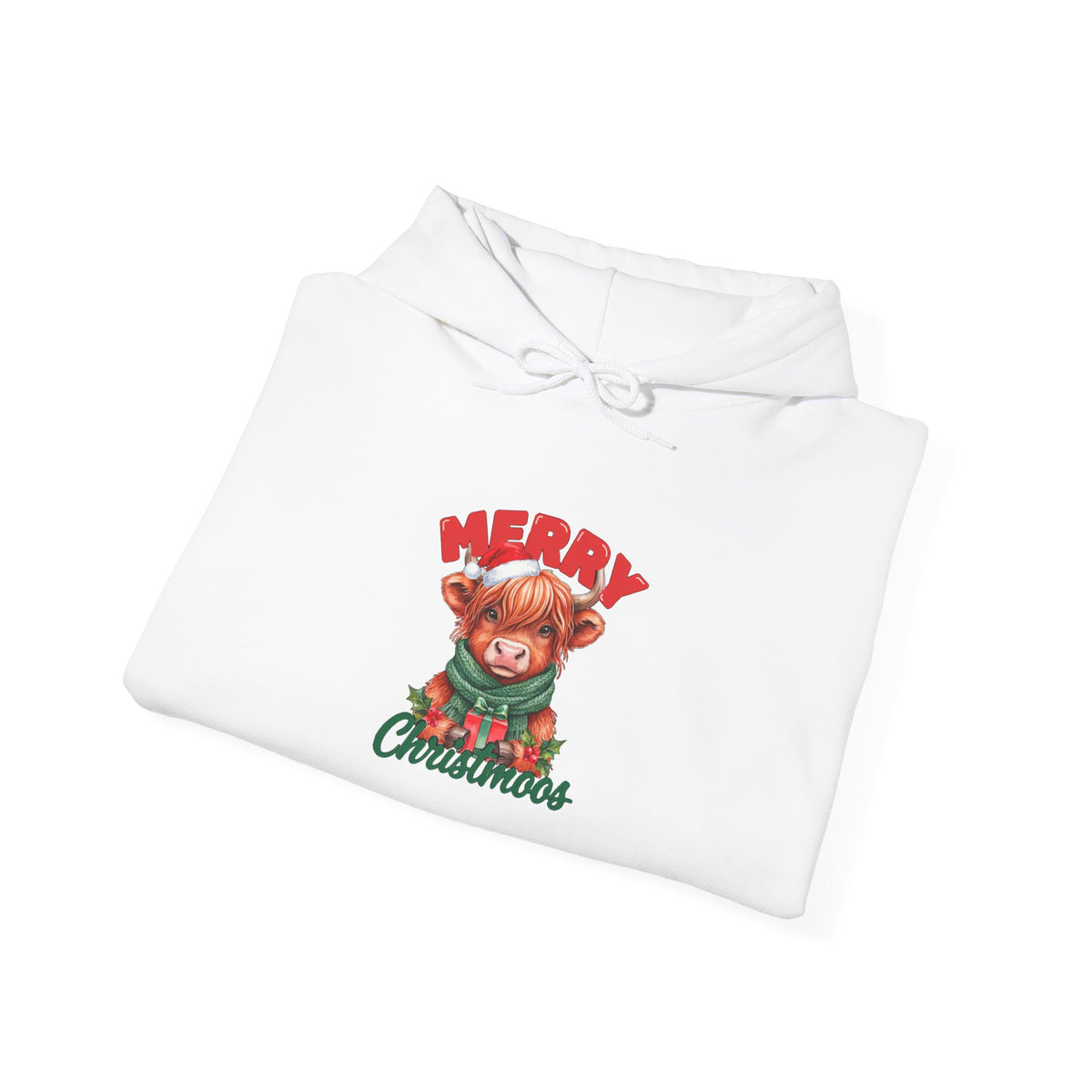 Merry Christmoos Hoodie, Highland Cow Christmas Hooded Sweatshirt