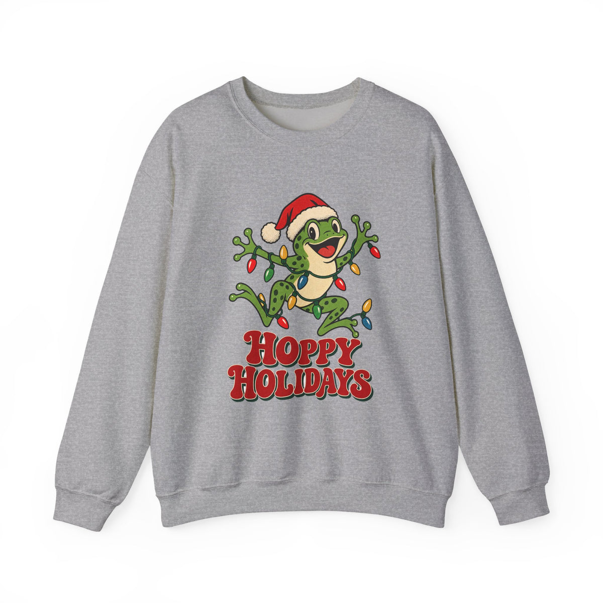 Hoppy Holidays Frog in Christmas Lights Sweatshirt, Frog Christmas Crewneck Sweatshirt