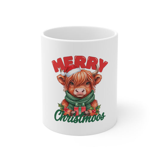 Merry Christmoos Mug, Highland Cow Christmas Coffee Mug 11oz