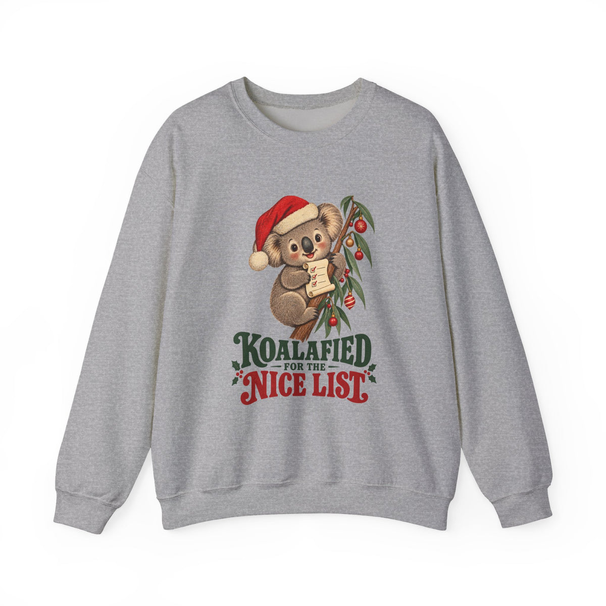 Koalafied for the Nice List Christmas Koala Sweatshirt, Koala Christmas Crewneck Sweatshirt