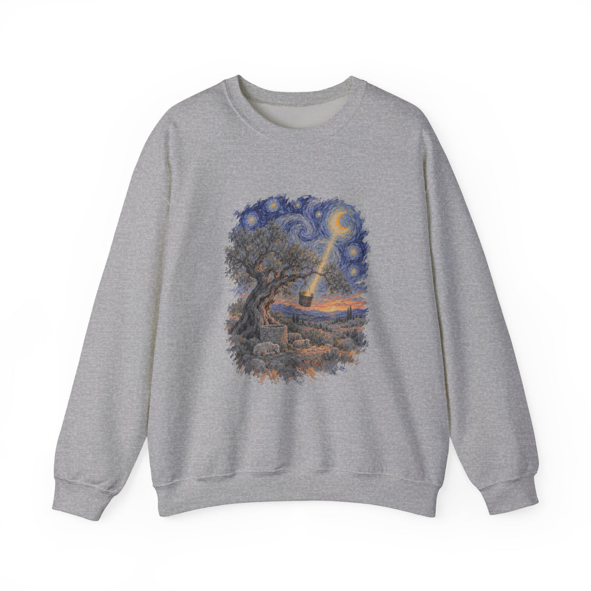 The Tree and the Empty Bucket Sweatshirt, Symbolic Fine Art Crewneck, By Xudeyda