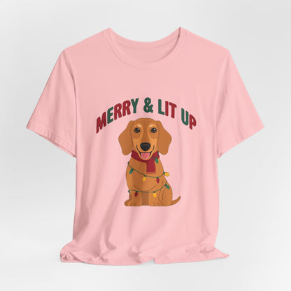Merry and Lit Up Dachshund Christmas Lights Shirt, Dachshund Christmas Lights T-Shirt