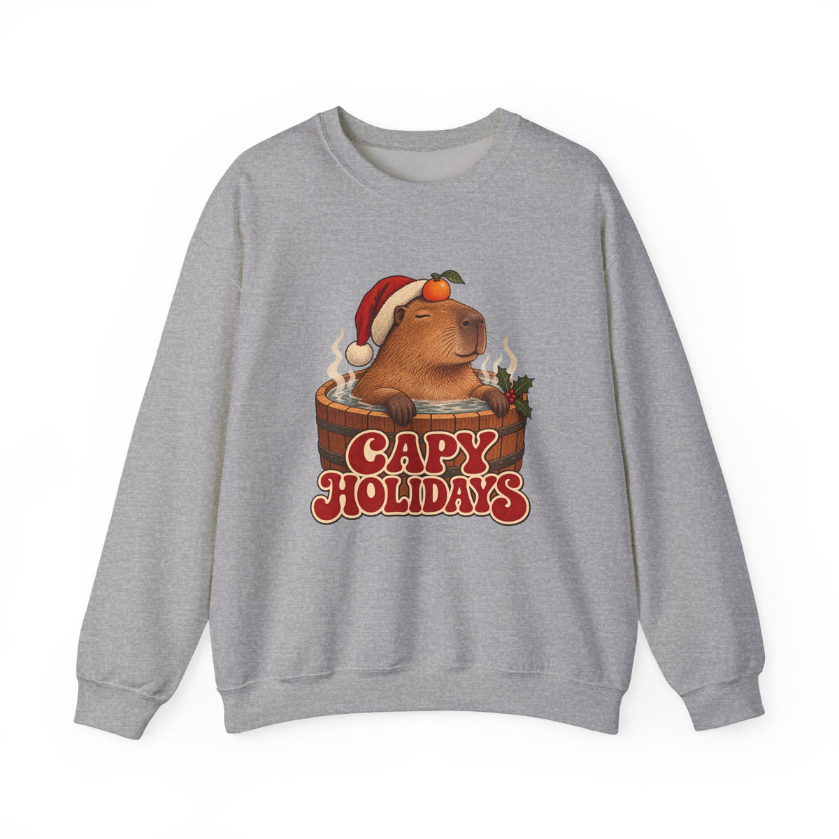 Capy Holidays Capybara in a Santa Hat Sweatshirt, Capybara Christmas Crewneck Sweatshirt