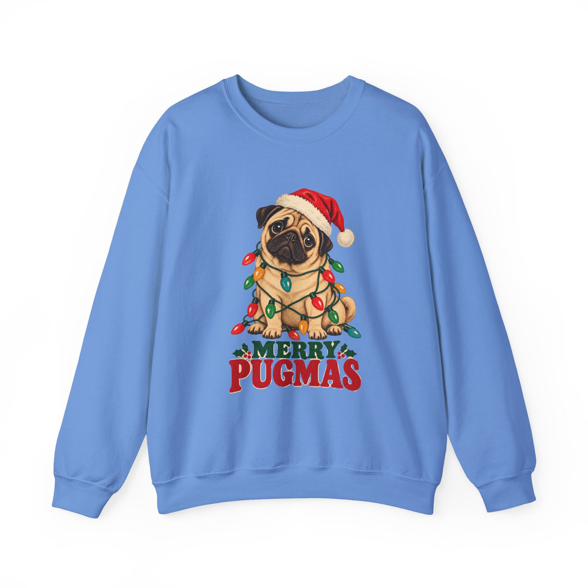 Merry Pugmas Pug in Christmas Lights Sweatshirt, Pug Christmas Crewneck Sweatshirt