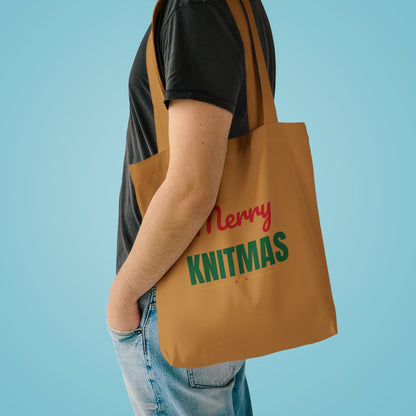 Merry Knitmas Tote Bag, Knitting Project Canvas Tote Bag