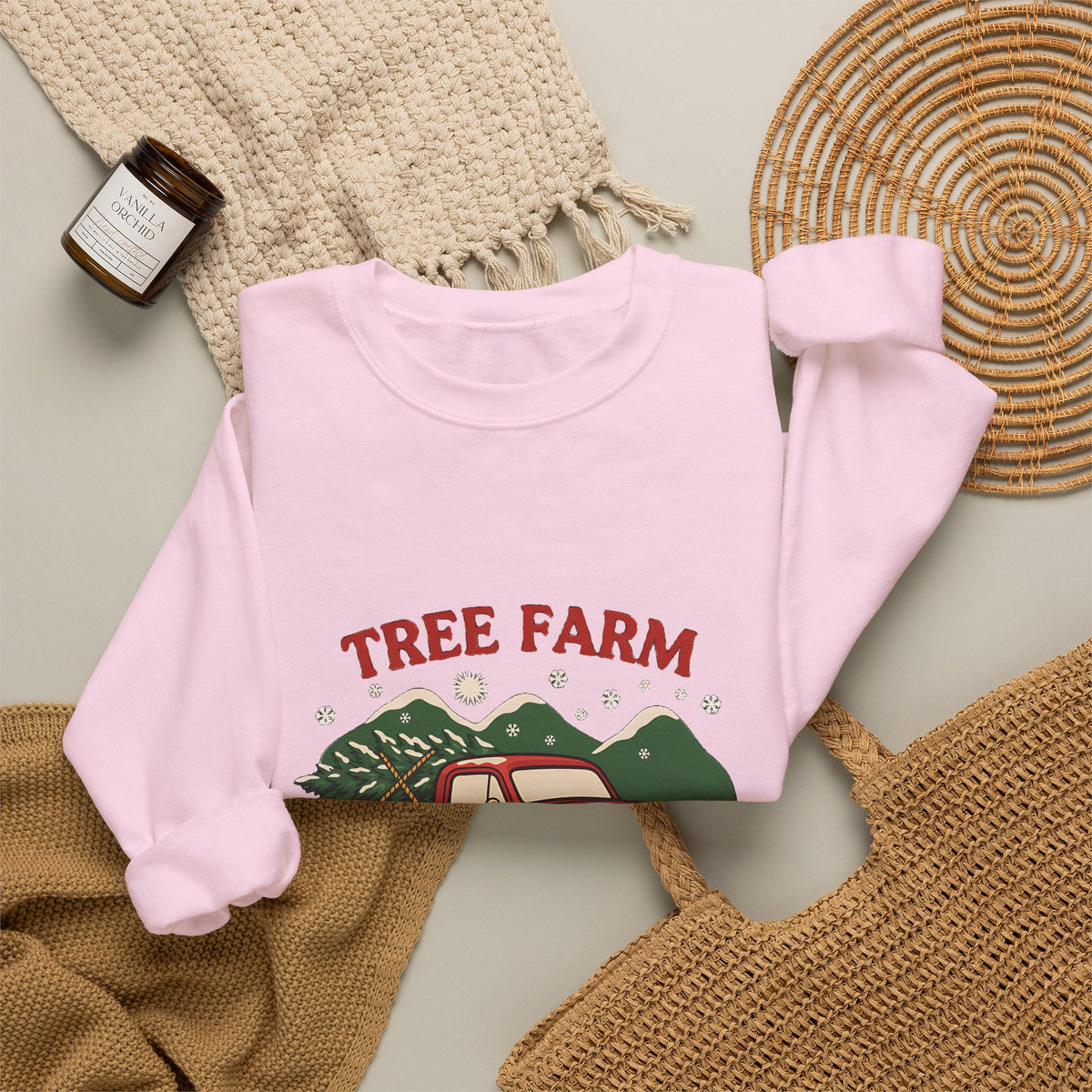 Christmas Tree Farm Sweatshirt, Vintage Red Truck Christmas Crewneck, Cozy Holiday Sweater