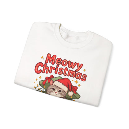 Meowy Christmas Sweatshirt, Cute Cat Christmas Crewneck, Cozy Cat Lover Sweater