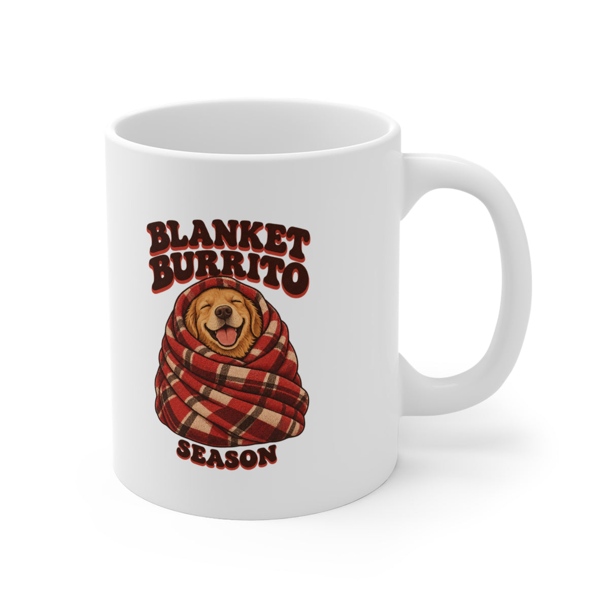 Blanket Burrito Season Golden Retriever Mug, Cozy Golden Retriever Coffee Mug 11oz lifestyle