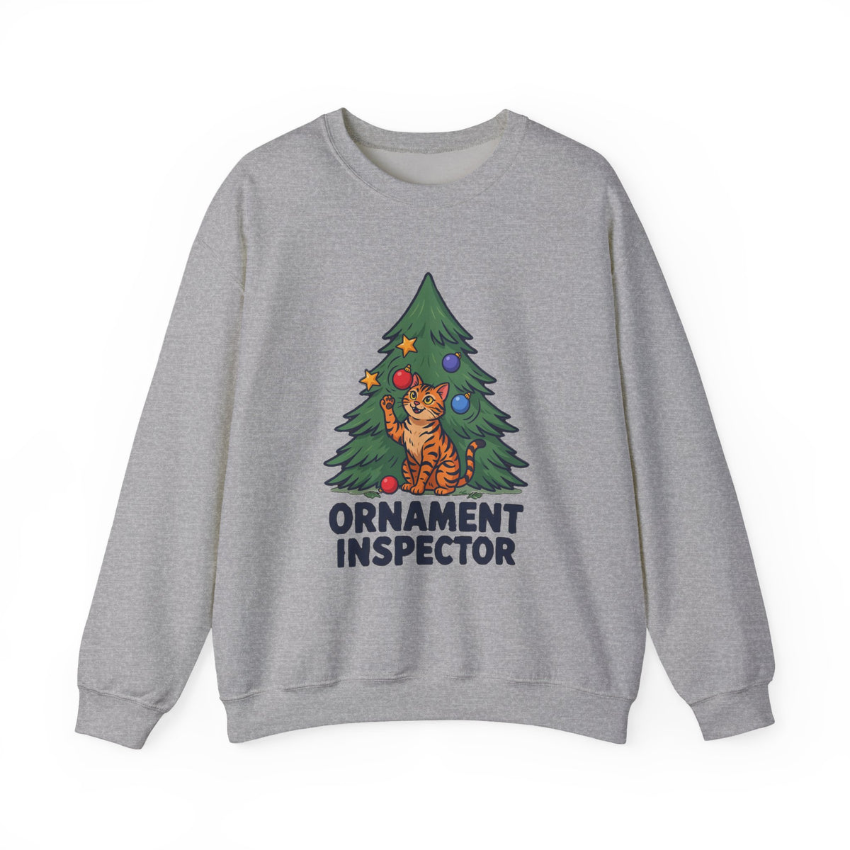 Ornament Inspector Christmas Cat Sweatshirt, Ornament Inspector Cat Crewneck Sweatshirt