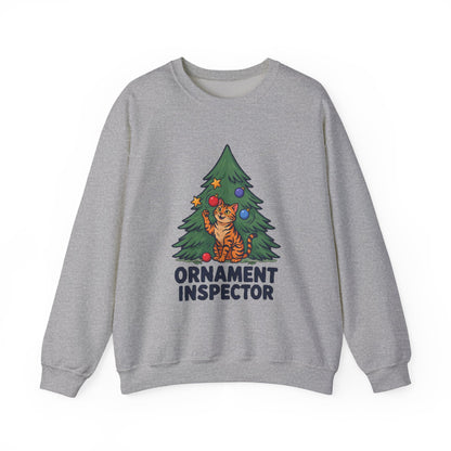 Ornament Inspector Christmas Cat Sweatshirt, Ornament Inspector Cat Crewneck Sweatshirt